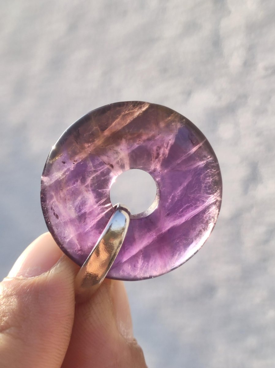 Ametrin (Amethyst & Citrin) A ~ Edelstein Donut Kette + 925 Silber Halter Lila Heilstein Schutzsymbol Mann Frau Glück Natur Rarität Geschenk - Art of Nature Berlin