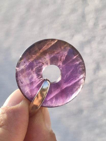 Ametrin (Amethyst & Citrin) A ~ Edelstein Donut Kette + 925 Silber Halter Lila Heilstein Schutzsymbol Mann Frau Glück Natur Rarität Geschenk - Art of Nature Berlin