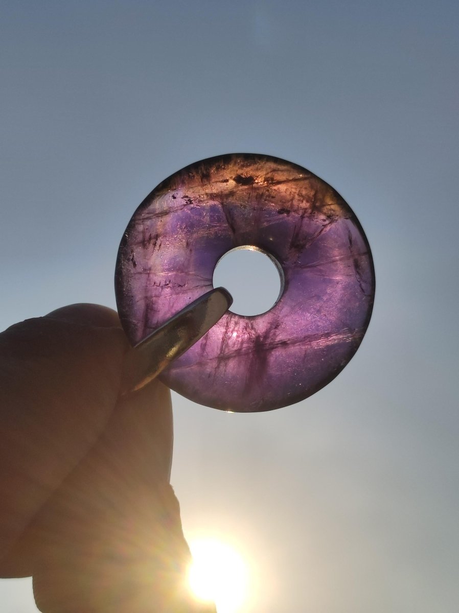 Ametrin (Amethyst & Citrin) A ~ Edelstein Donut Kette + 925 Silber Halter Lila Heilstein Schutzsymbol Mann Frau Glück Natur Rarität Geschenk - Art of Nature Berlin