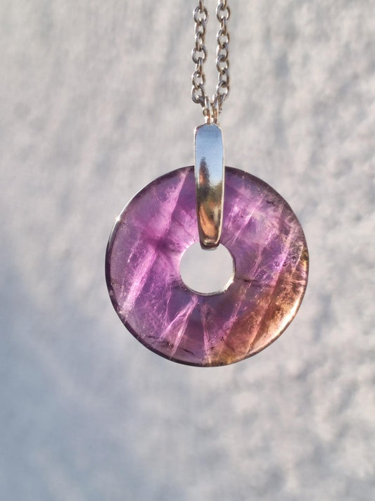 Ametrin (Amethyst & Citrin) A ~ Edelstein Donut Kette + 925 Silber Halter Lila Heilstein Schutzsymbol Mann Frau Glück Natur Rarität Geschenk - Art of Nature Berlin