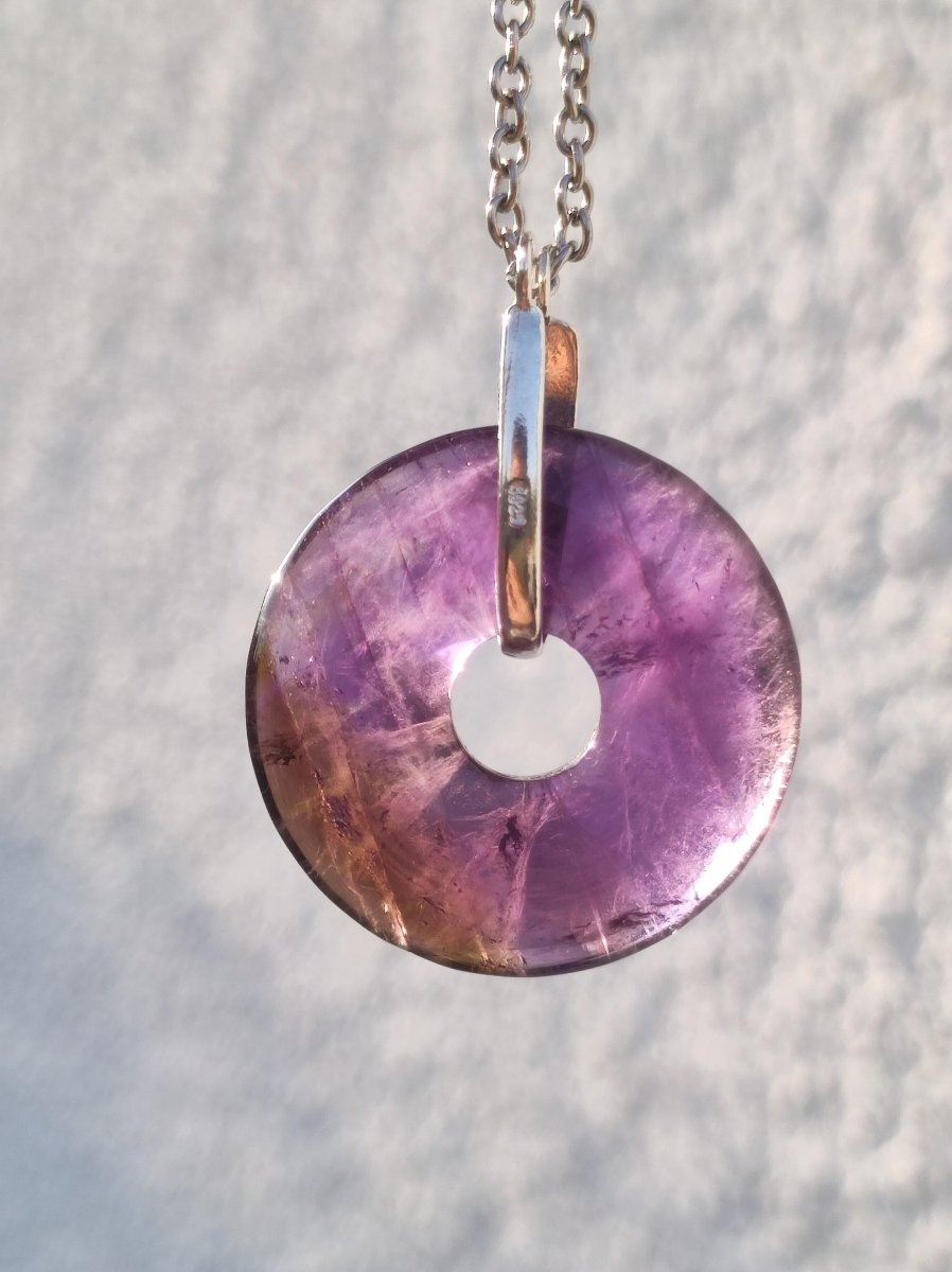 Ametrin (Amethyst & Citrin) A ~ Edelstein Donut Kette + 925 Silber Halter Lila Heilstein Schutzsymbol Mann Frau Glück Natur Rarität Geschenk - Art of Nature Berlin
