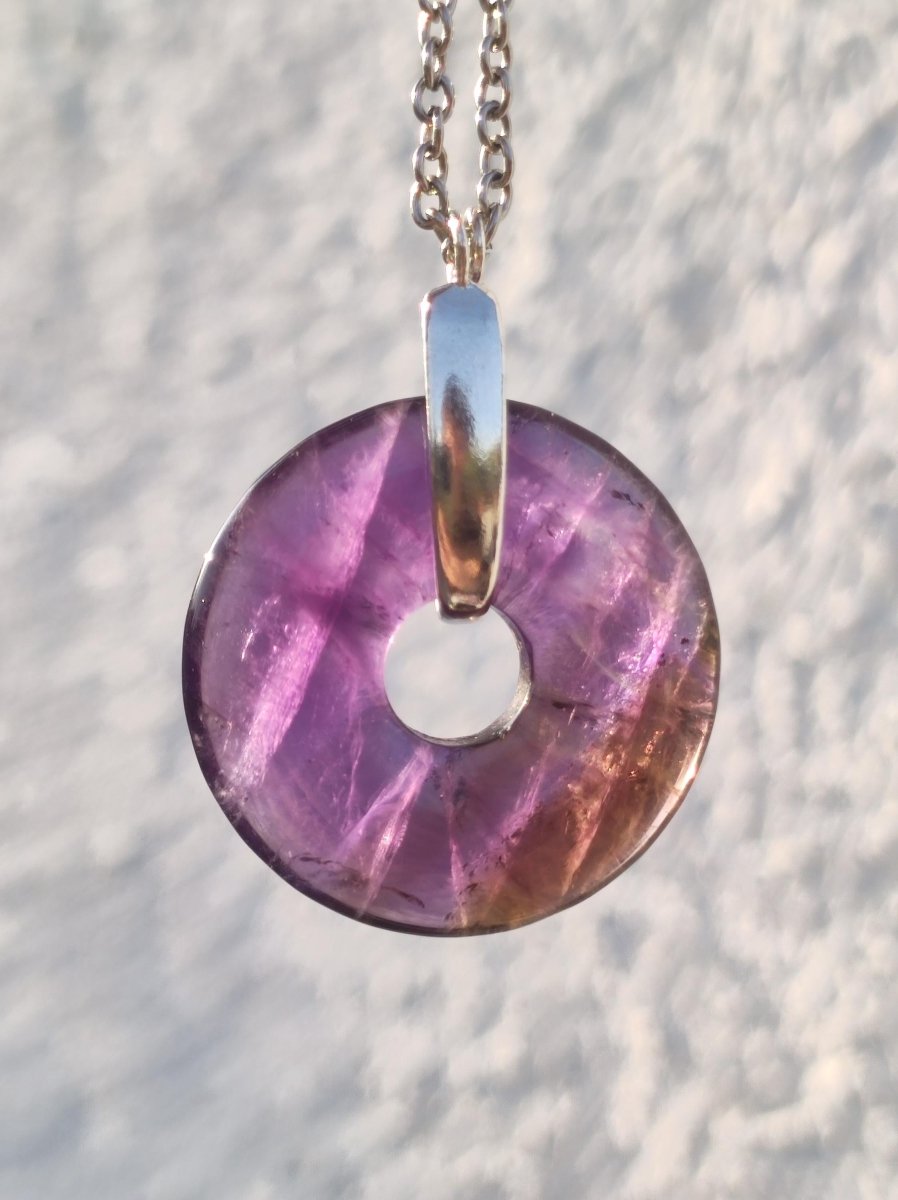 Ametrin (Amethyst & Citrin) A ~ Edelstein Donut Kette + 925 Silber Halter Lila Heilstein Schutzsymbol Mann Frau Glück Natur Rarität Geschenk - Art of Nature Berlin