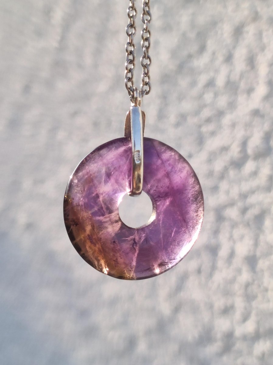 Ametrin (Amethyst & Citrin) A ~ Edelstein Donut Kette + 925 Silber Halter Lila Heilstein Schutzsymbol Mann Frau Glück Natur Rarität Geschenk - Art of Nature Berlin