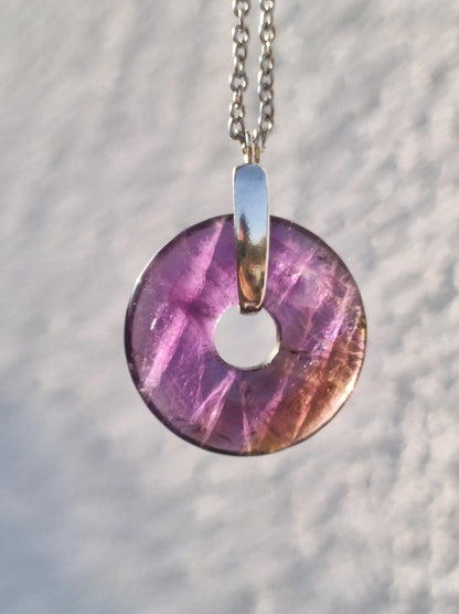 Ametrin (Amethyst & Citrin) A ~ Edelstein Donut Kette + 925 Silber Halter Lila Heilstein Schutzsymbol Mann Frau Glück Natur Rarität Geschenk - Art of Nature Berlin
