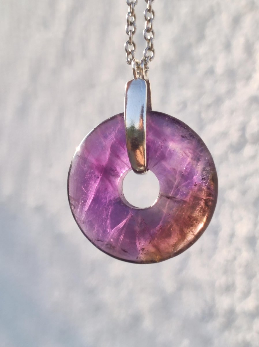 Ametrin (Amethyst & Citrin) A ~ Edelstein Donut Kette + 925 Silber Halter Lila Heilstein Schutzsymbol Mann Frau Glück Natur Rarität Geschenk - Art of Nature Berlin