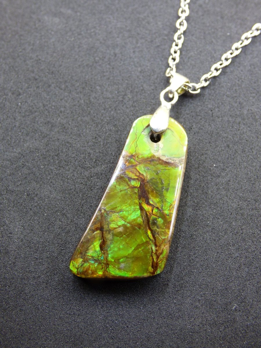 Ammolite Edelstein Kette 925 Sterling ~ Opalisierend ~HIPPIE~GOA~Boho~Ethno~Nature~Heilstein~Fossil~Selten~Sammler~Magic~Grün~Flash - Art of Nature Berlin