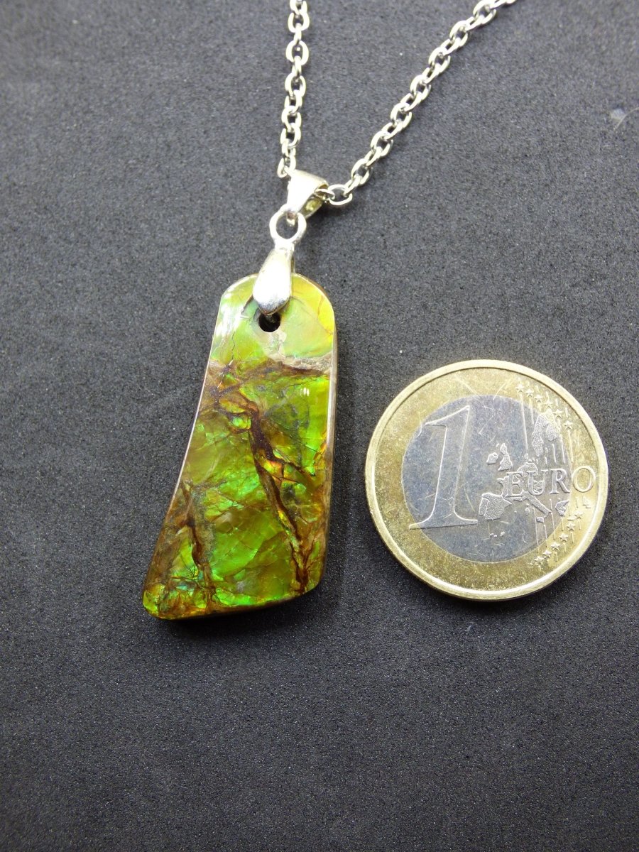Ammolite Edelstein Kette 925 Sterling ~ Opalisierend ~HIPPIE~GOA~Boho~Ethno~Nature~Heilstein~Fossil~Selten~Sammler~Magic~Grün~Flash - Art of Nature Berlin