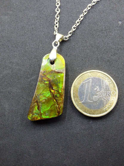 Ammolite Edelstein Kette 925 Sterling ~ Opalisierend ~HIPPIE~GOA~Boho~Ethno~Nature~Heilstein~Fossil~Selten~Sammler~Magic~Grün~Flash - Art of Nature Berlin