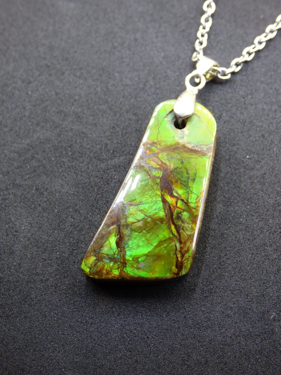 Ammolite Edelstein Kette 925 Sterling ~ Opalisierend ~HIPPIE~GOA~Boho~Ethno~Nature~Heilstein~Fossil~Selten~Sammler~Magic~Grün~Flash - Art of Nature Berlin