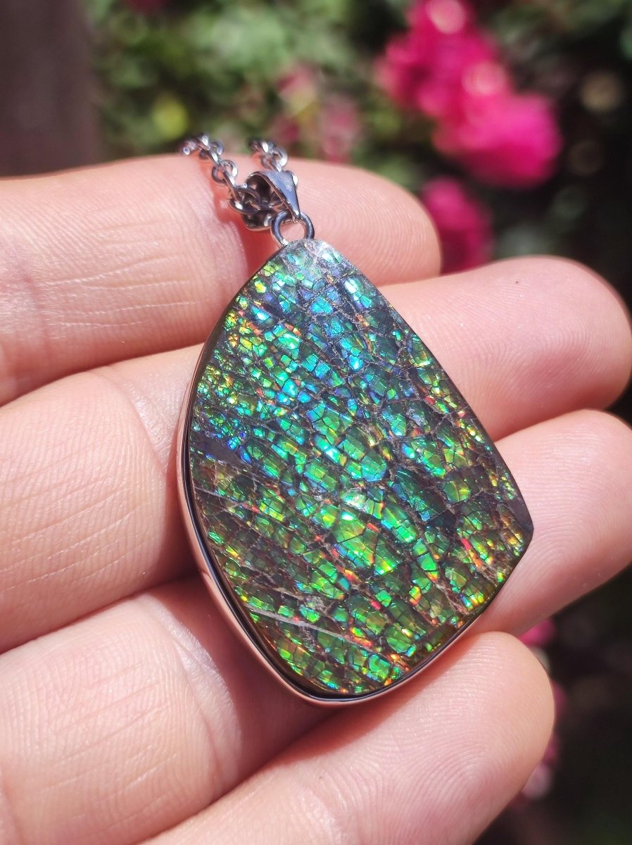 Ammolite - Edelstein Kette 925 Sterling Silber ~ Opalisierend HIPPIE GOA Boho Ethno Natur Heilstein Fossil Selten Sammler Magic bunt flash - Art of Nature Berlin