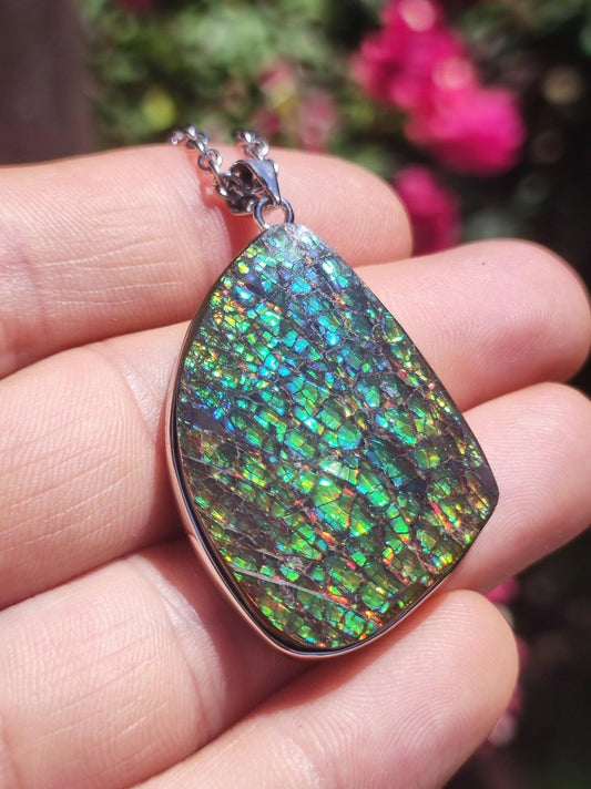Ammolite - Edelstein Kette 925 Sterling Silber ~ Opalisierend HIPPIE GOA Boho Ethno Natur Heilstein Fossil Selten Sammler Magic bunt flash - Art of Nature Berlin