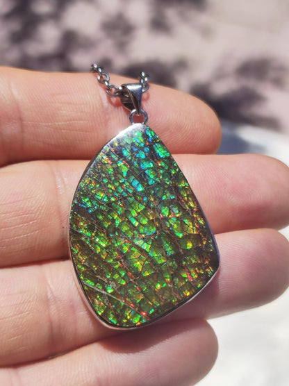 Ammolite - Edelstein Kette 925 Sterling Silber ~ Opalisierend HIPPIE GOA Boho Ethno Natur Heilstein Fossil Selten Sammler Magic bunt flash - Art of Nature Berlin