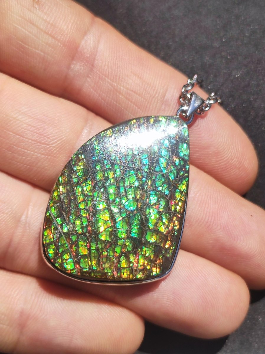 Ammolite - Edelstein Kette 925 Sterling Silber ~ Opalisierend HIPPIE GOA Boho Ethno Natur Heilstein Fossil Selten Sammler Magic bunt flash - Art of Nature Berlin