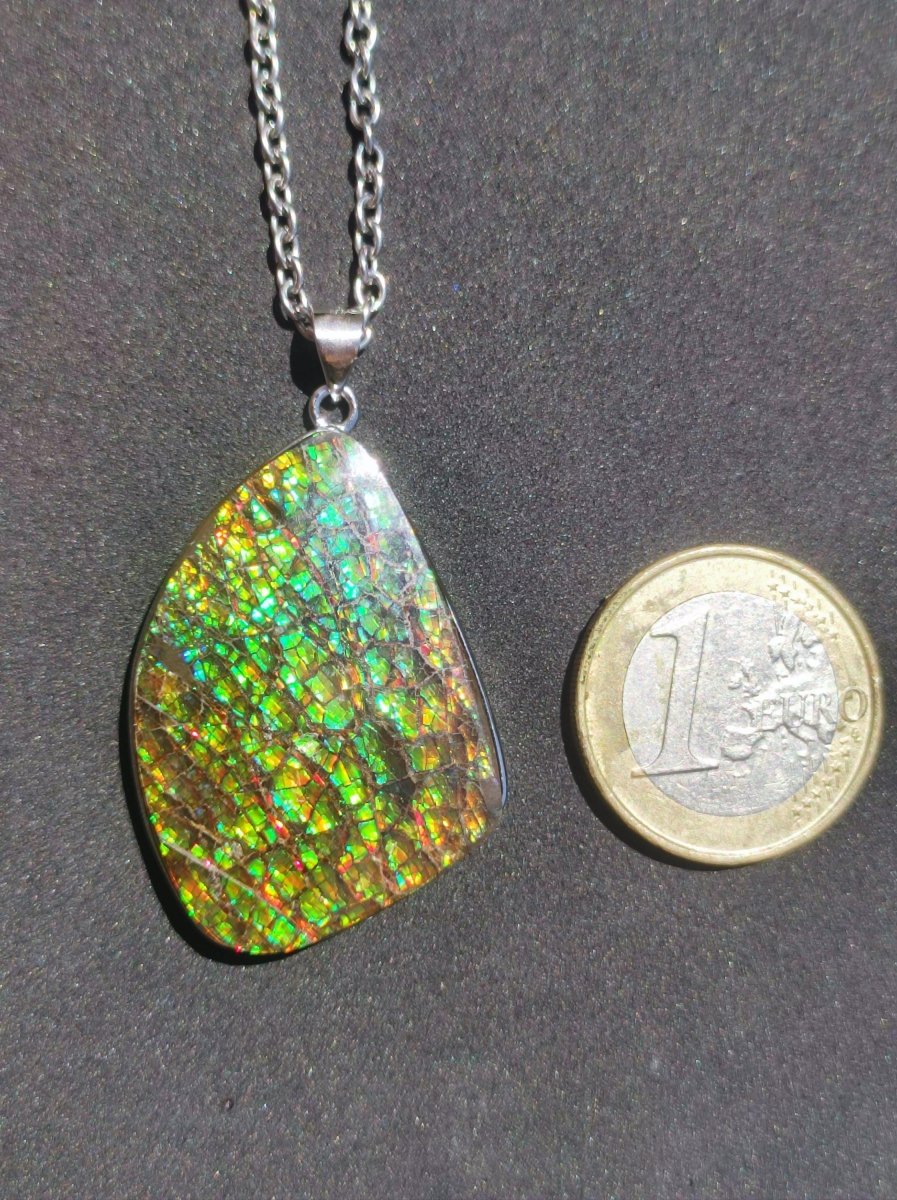Ammolite - Edelstein Kette 925 Sterling Silber ~ Opalisierend HIPPIE GOA Boho Ethno Natur Heilstein Fossil Selten Sammler Magic bunt flash - Art of Nature Berlin