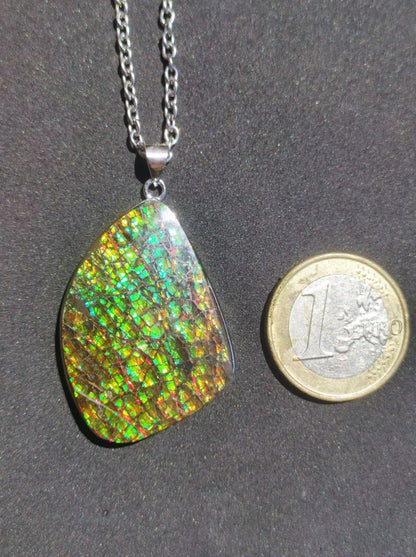 Ammolite - Edelstein Kette 925 Sterling Silber ~ Opalisierend HIPPIE GOA Boho Ethno Natur Heilstein Fossil Selten Sammler Magic bunt flash - Art of Nature Berlin