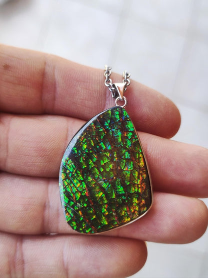 Ammolite - Edelstein Kette 925 Sterling Silber ~ Opalisierend HIPPIE GOA Boho Ethno Natur Heilstein Fossil Selten Sammler Magic bunt flash - Art of Nature Berlin