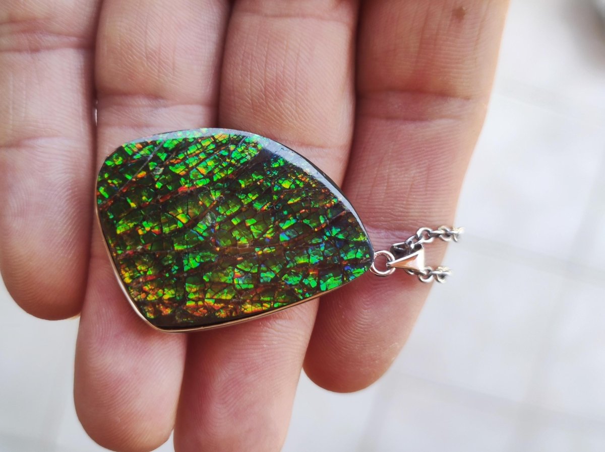Ammolite - Edelstein Kette 925 Sterling Silber ~ Opalisierend HIPPIE GOA Boho Ethno Natur Heilstein Fossil Selten Sammler Magic bunt flash - Art of Nature Berlin