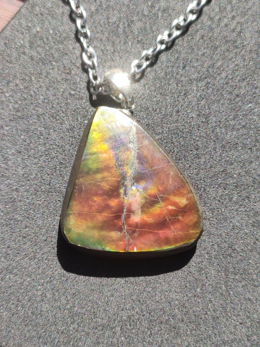 Ammolite Edelstein Kette 925 Sterling Silber ~ Opalisierend ~HIPPIE~GOA~Boho~Ethno~Nature~Heilstein~Fossil~Selten~Sammler~Magic~Grün~Flash - Art of Nature Berlin