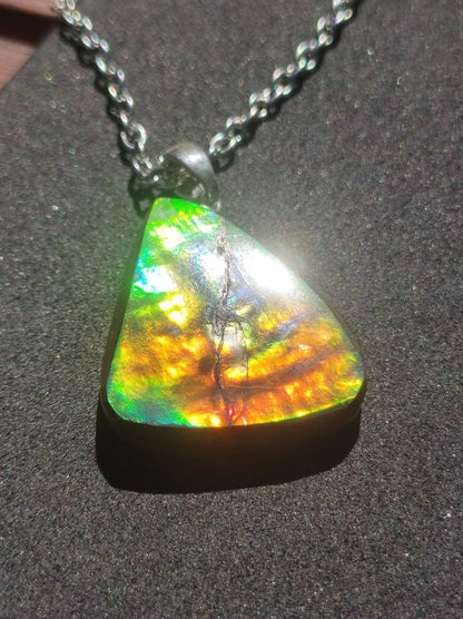 Ammolite Edelstein Kette 925 Sterling Silber ~ Opalisierend ~HIPPIE~GOA~Boho~Ethno~Nature~Heilstein~Fossil~Selten~Sammler~Magic~Grün~Flash - Art of Nature Berlin