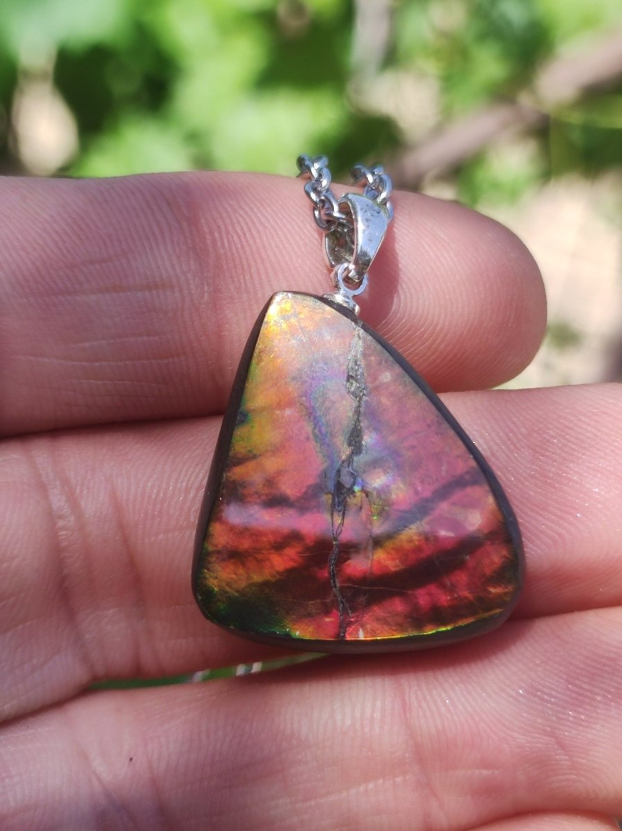 Ammolite Edelstein Kette 925 Sterling Silber ~ Opalisierend ~HIPPIE~GOA~Boho~Ethno~Nature~Heilstein~Fossil~Selten~Sammler~Magic~Grün~Flash - Art of Nature Berlin