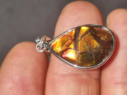 Ammolite Edelstein Kette 925 Sterling Silber ~ Opalisierend ~HIPPIE~GOA~Boho~Ethno~Nature~Heilstein~Fossil~Selten~Sammler~Magic~Grün~Flash - Art of Nature Berlin