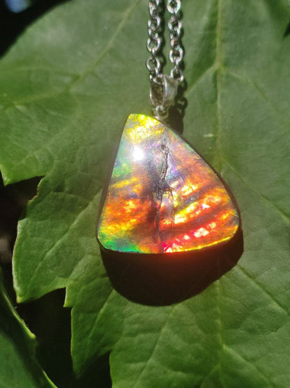 Ammolite Edelstein Kette 925 Sterling Silber ~ Opalisierend ~HIPPIE~GOA~Boho~Ethno~Nature~Heilstein~Fossil~Selten~Sammler~Magic~Grün~Flash - Art of Nature Berlin