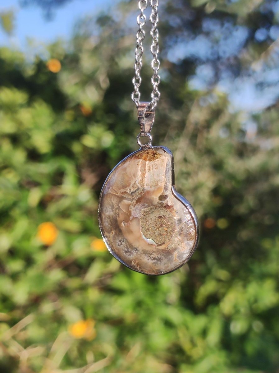 Ammonite Schnecke ~ Anhänger Kette ~HIPPIE ~GOA ~Boho ~Ethno ~Nature ~Heilstein ~Fossil ~Spirale - Art of Nature Berlin