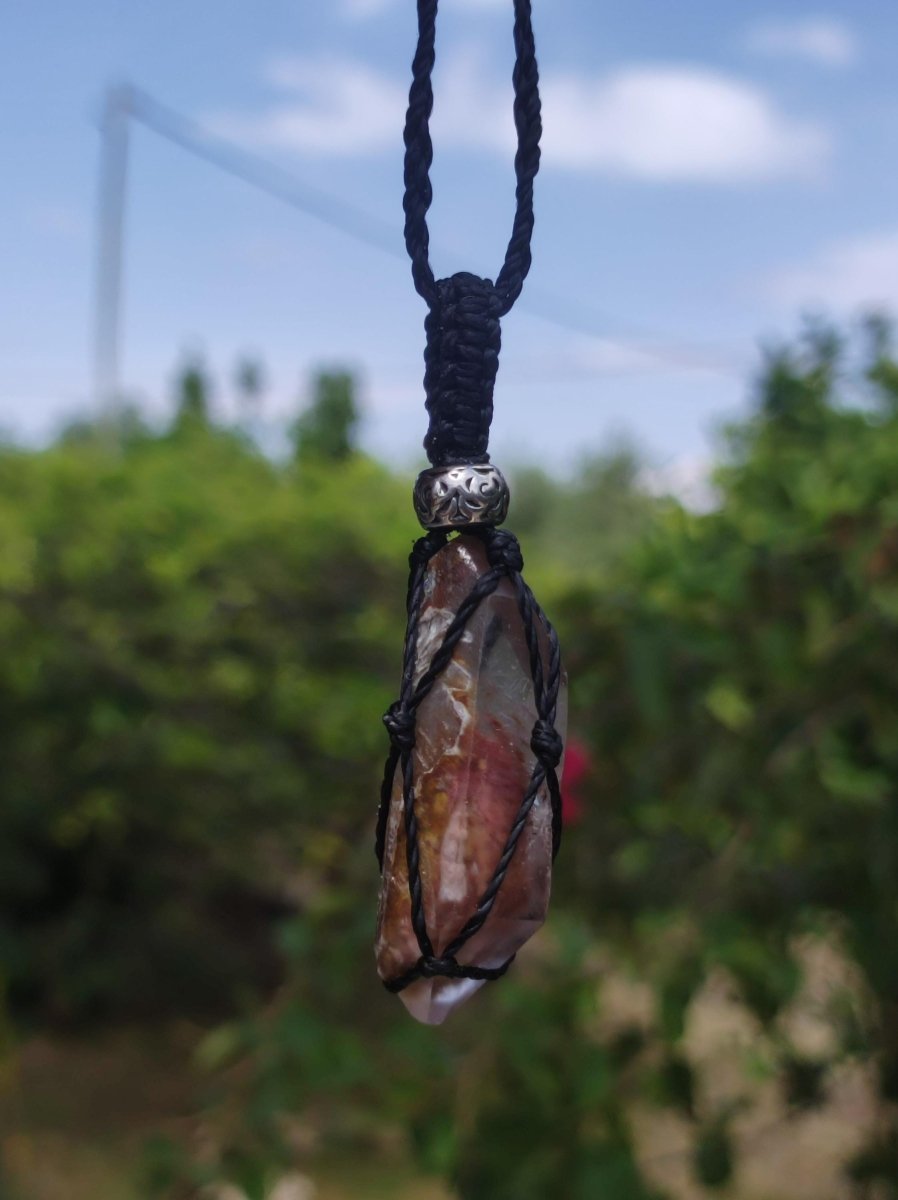 Amphibole Angel Phantom Quarz ~ Makramee Edelstein Kette ~HIPPIE ~GOA ~Boho ~Ethno ~Nature ~Heilstein ~roh Mineral Rarität - Art of Nature Berlin