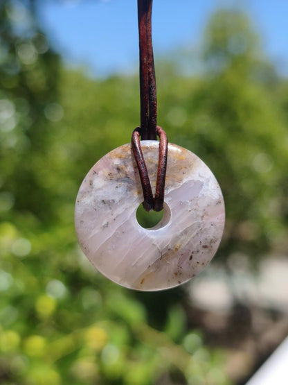 Andenopal rosa - Edelstein Kette HIPPIE GOA Boho Tibet Ethno Nature Donut Heilstein Rarität Männer Frauen Geschenk Anhänger Er Sie Unikat - Art of Nature Berlin