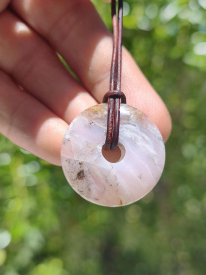 Andenopal rosa - Edelstein Kette HIPPIE GOA Boho Tibet Ethno Nature Donut Heilstein Rarität Männer Frauen Geschenk Anhänger Er Sie Unikat - Art of Nature Berlin