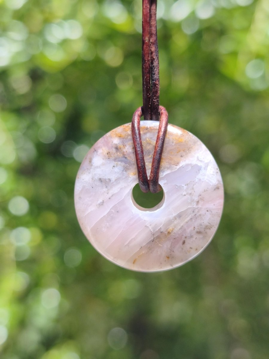 Andenopal rosa - Edelstein Kette HIPPIE GOA Boho Tibet Ethno Nature Donut Heilstein Rarität Männer Frauen Geschenk Anhänger Er Sie Unikat - Art of Nature Berlin
