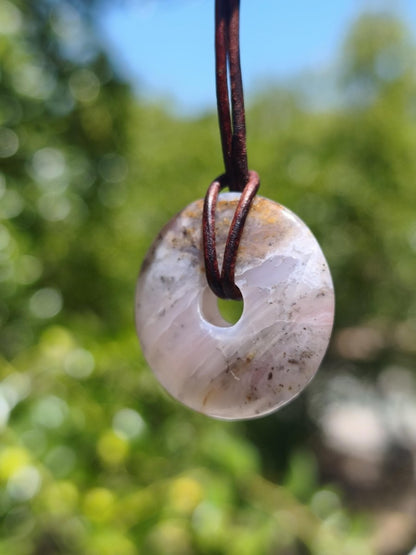 Andenopal rosa - Edelstein Kette HIPPIE GOA Boho Tibet Ethno Nature Donut Heilstein Rarität Männer Frauen Geschenk Anhänger Er Sie Unikat - Art of Nature Berlin