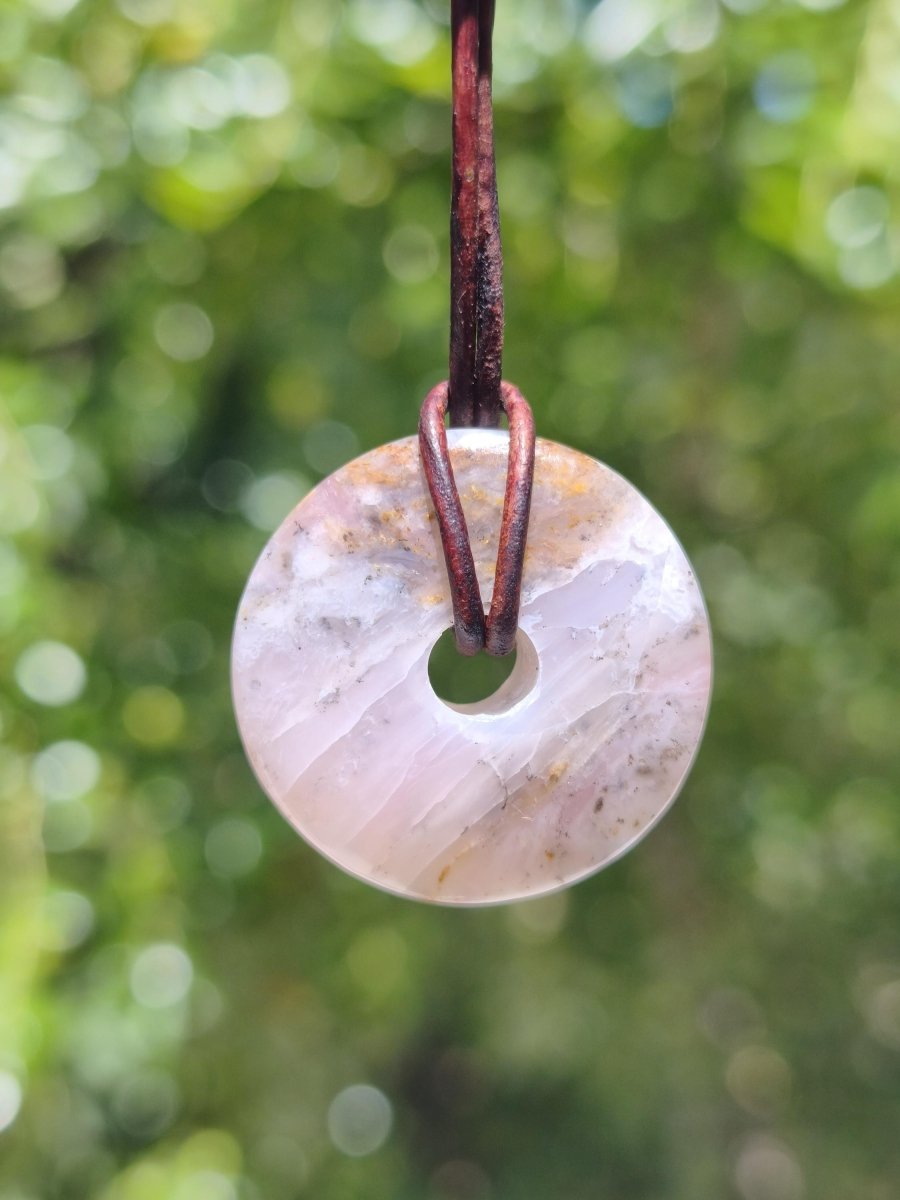 Andenopal rosa - Edelstein Kette HIPPIE GOA Boho Tibet Ethno Nature Donut Heilstein Rarität Männer Frauen Geschenk Anhänger Er Sie Unikat - Art of Nature Berlin