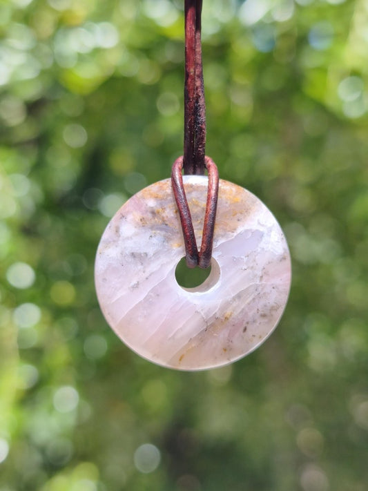 Andenopal rosa - Edelstein Kette HIPPIE GOA Boho Tibet Ethno Nature Donut Heilstein Rarität Männer Frauen Geschenk Anhänger Er Sie Unikat - Art of Nature Berlin