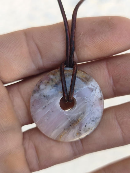 Andenopal rosa - Edelstein Kette HIPPIE GOA Boho Tibet Ethno Nature Donut Heilstein Rarität Männer Frauen Geschenk Anhänger Er Sie Unikat - Art of Nature Berlin