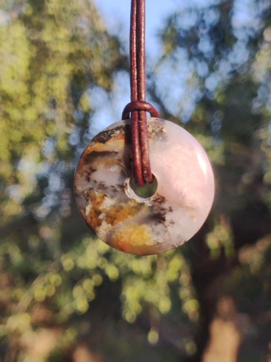 Andenopal rosa - Edelstein Kette HIPPIE GOA Boho Tibet Ethno Nature Donut Heilstein Rarität Männer Frauen Geschenk Anhänger Er Sie Unikat - Art of Nature Berlin