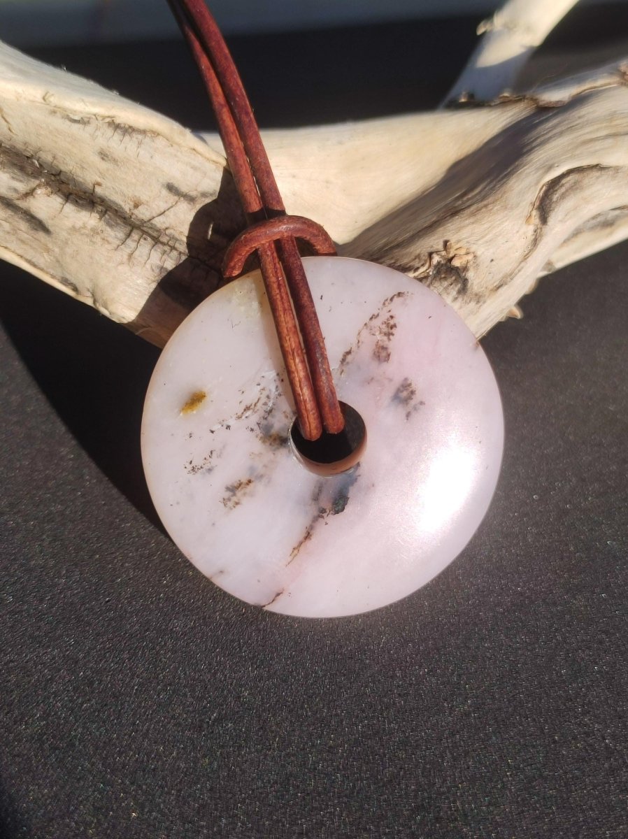 Andenopal rosa - Edelstein Kette HIPPIE GOA Boho Tibet Ethno Nature Donut Heilstein Rarität Männer Frauen Geschenk Anhänger Er Sie Unikat - Art of Nature Berlin