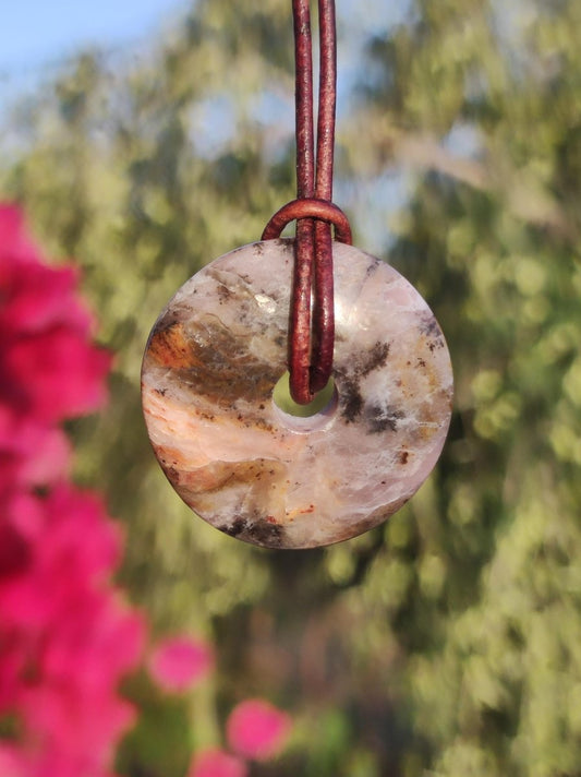 Andenopal rosa - Edelstein Kette HIPPIE GOA Boho Tibet Ethno Nature Donut Heilstein Rarität Männer Frauen Geschenk Anhänger Er Sie Unikat - Art of Nature Berlin