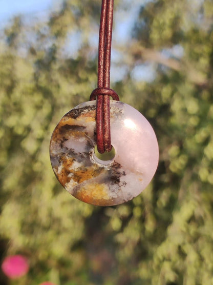Andenopal rosa - Edelstein Kette HIPPIE GOA Boho Tibet Ethno Nature Donut Heilstein Rarität Männer Frauen Geschenk Anhänger Er Sie Unikat - Art of Nature Berlin