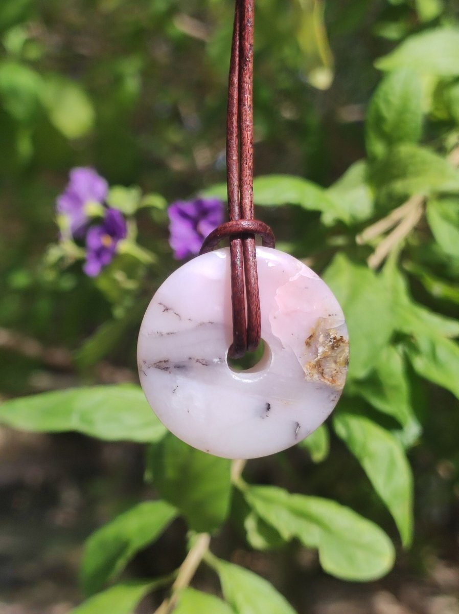 Andenopal rosa - Edelstein Kette HIPPIE GOA Boho Tibet Ethno Nature Donut Heilstein Rarität Männer Frauen Geschenk Anhänger Er Sie Unikat - Art of Nature Berlin