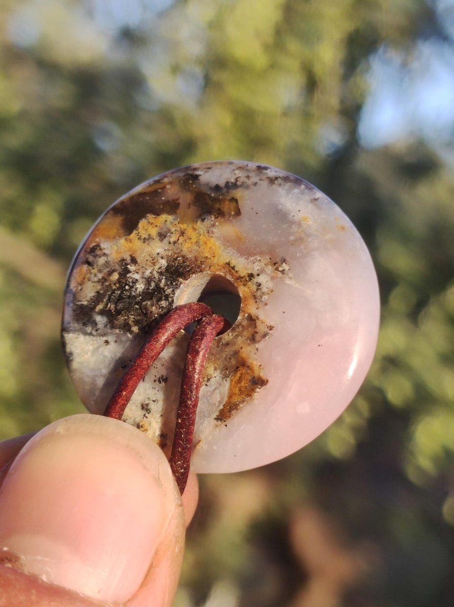 Andenopal rosa - Edelstein Kette HIPPIE GOA Boho Tibet Ethno Nature Donut Heilstein Rarität Männer Frauen Geschenk Anhänger Er Sie Unikat - Art of Nature Berlin