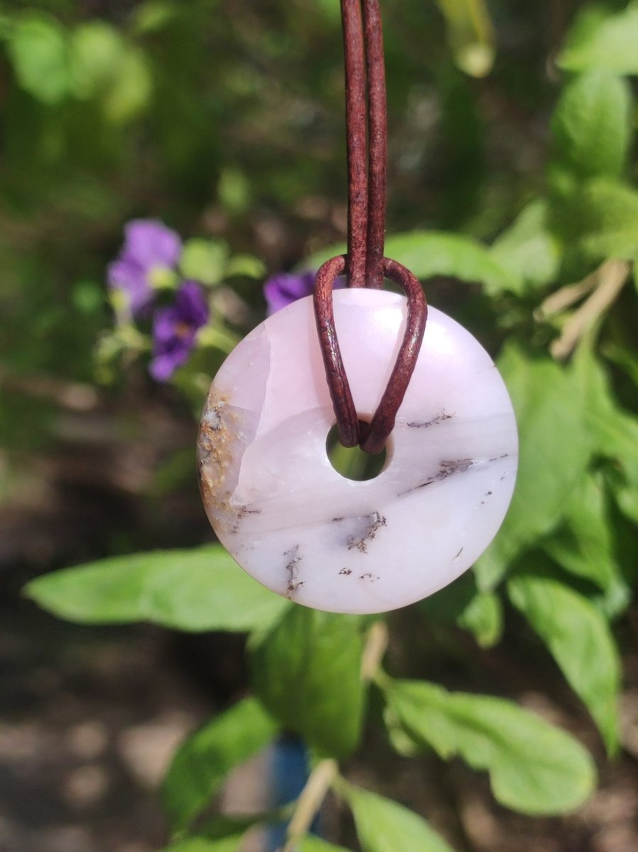 Andenopal rosa - Edelstein Kette HIPPIE GOA Boho Tibet Ethno Nature Donut Heilstein Rarität Männer Frauen Geschenk Anhänger Er Sie Unikat - Art of Nature Berlin