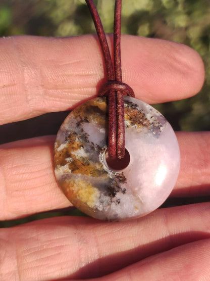 Andenopal rosa - Edelstein Kette HIPPIE GOA Boho Tibet Ethno Nature Donut Heilstein Rarität Männer Frauen Geschenk Anhänger Er Sie Unikat - Art of Nature Berlin