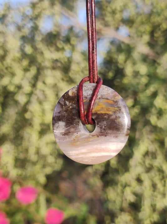 Andenopal rosa - Edelstein Kette HIPPIE GOA Boho Tibet Ethno Nature Donut Heilstein Rarität Männer Frauen Geschenk Anhänger Er Sie Unikat - Art of Nature Berlin