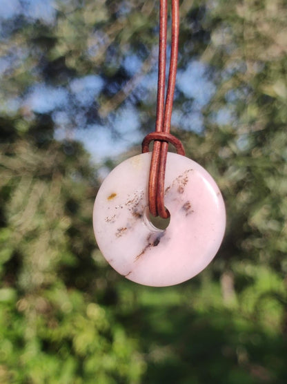 Andenopal rosa - Edelstein Kette HIPPIE GOA Boho Tibet Ethno Nature Donut Heilstein Rarität Männer Frauen Geschenk Anhänger Er Sie Unikat - Art of Nature Berlin
