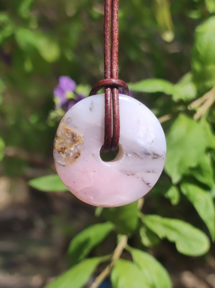 Andenopal rosa - Edelstein Kette HIPPIE GOA Boho Tibet Ethno Nature Donut Heilstein Rarität Männer Frauen Geschenk Anhänger Er Sie Unikat - Art of Nature Berlin