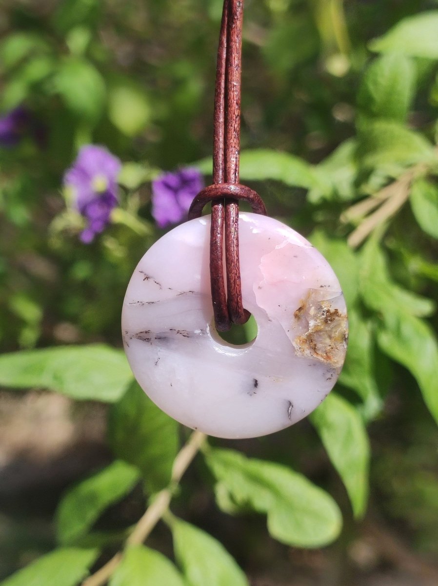 Andenopal rosa - Edelstein Kette HIPPIE GOA Boho Tibet Ethno Nature Donut Heilstein Rarität Männer Frauen Geschenk Anhänger Er Sie Unikat - Art of Nature Berlin