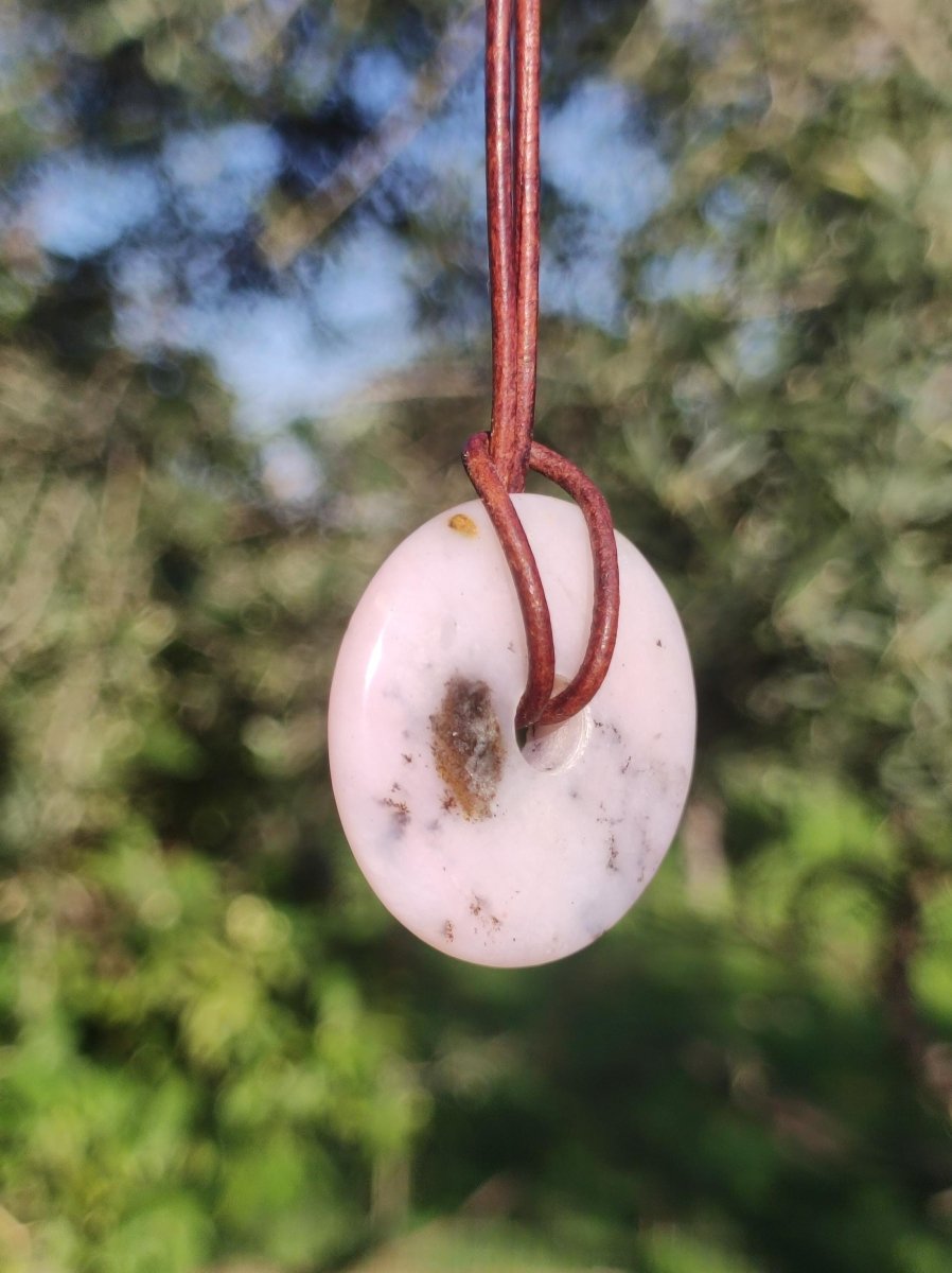 Andenopal rosa - Edelstein Kette HIPPIE GOA Boho Tibet Ethno Nature Donut Heilstein Rarität Männer Frauen Geschenk Anhänger Er Sie Unikat - Art of Nature Berlin