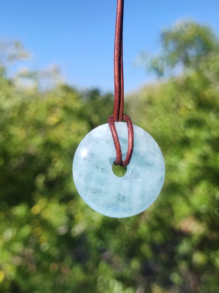 Aquamarin A 30mm Edelstein Donut Kette blau Rarität Natur Heilstein Kristall Anhänger Mann Frau Kind Er Sie Bruder Schwester Geschenk - Art of Nature Berlin