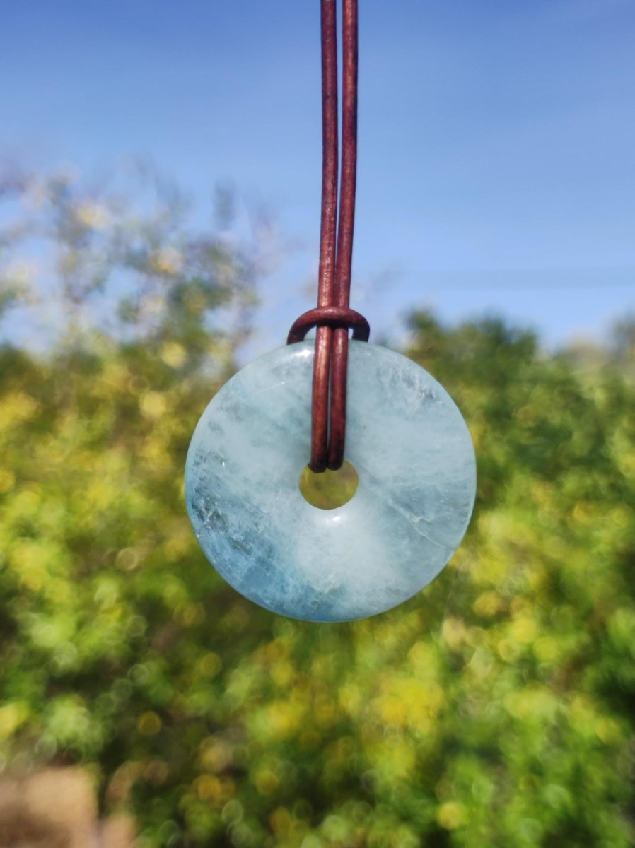 Aquamarin A 30mm Edelstein Donut Kette blau Rarität Natur Heilstein Kristall Anhänger Mann Frau Kind Er Sie Bruder Schwester Geschenk - Art of Nature Berlin